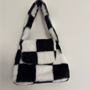 Black and White Checkered Faux Fur Bag